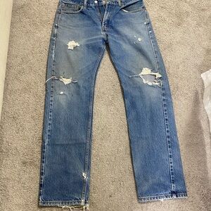 Levi's 505 Blue Straight-Leg Distressed Jeans